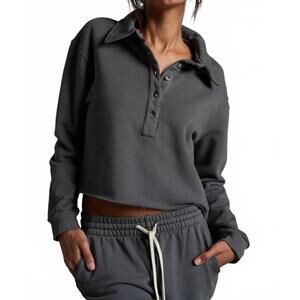 NEW PERFECTWHITETEE vinny heavier fleece 3/4 sweatshirt in charcoal